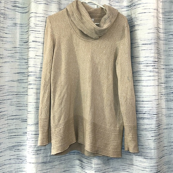 Calvin Klein Tan Cowl Neck Cotton Blend Sweater - Picture 2 of 6